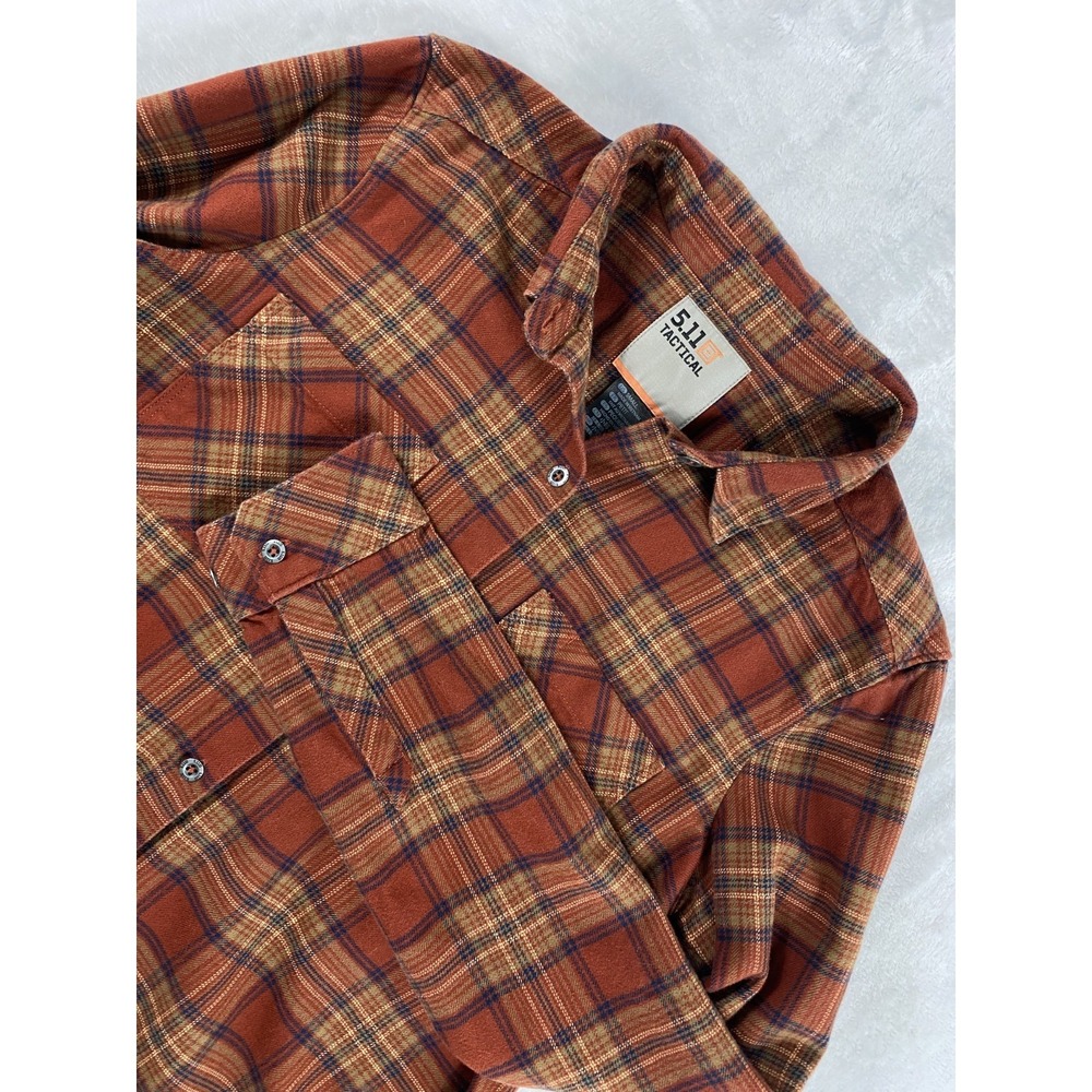 5.11 Tactical Flannel Shirt Men Sz S Orange/Brown Plaid Long Sleeve